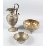 THREE PIECES OF LATE 19TH CENTURY PERSIAN-ISLAMIC WHITE METAL WARE.