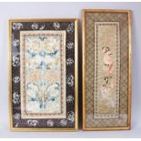 TWO FRAMED AND GLAZED CHINESE TEXTILES. 60cm x 23cm and 57cm x 33cm.