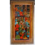 A LARGE PERSIAN QAJAR REVERSE GLASS PAINTING SHAH ABBAS and attendants, 68cm x 128cm, note; the same