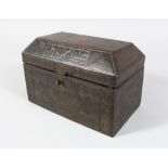 A GOOD PERSIAN METAL CASKET with inscriptions, 'Happiness in the name of Mohammed', 17cm long,