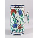 A 19TH CENTURY CANTAGALLI IZNIK STYLE POTTERY TANKARD, the sides with blue ground and flower