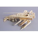 A GREAT QUALITY JAPANESE IVORY ARTICULATED CRAYFISH, a naturalistic and detailed carving of a