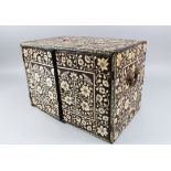 A SUPERB 18TH CENTURY INDO-PORTUGUESE IVORY INLAID EBONY TABLE CABINET, smothered in ivory flowers