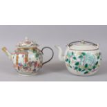 A CHINESE CHIEN LUNG FAMILLE ROSE TEA POT AND COVER, with metal handle and a Japanese teapot and