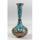 A SMALL 19TH CENTURY ENAMEL AND SILVERED PERSIAN BOTTLE VASE with cloisonn decoration and seed
