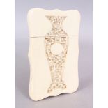 ANOTHER 19TH CENTURY CHINESE CANTON IVORY CARD CASE, of barbed rectangular form, each side deeply