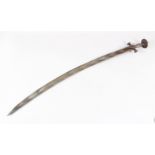 AN 18TH-19TH CENTURY INDIAN TULWAR SWORD, with rare chevron watered-steel blade, 90cm long.