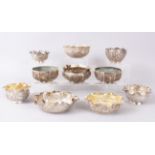 A MIXED LOT OF INDIAN SOLID SILVER BOWLS, one Kashmiri made with floral decorations, a pair of