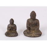 TWO SMALL BRONZE BUDDHAS.