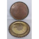 TWO PERSIAN METAL TRAYS, 20TH CENTURY, EACH OF CIRCULAR FORM, one of white metal, with lobed rim,