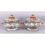 A GOOD PAIR OF EARLY/MID 19TH CENTURY CHINESE CANTON FAMILLE ROSE PORCELAIN TUREENS & COVERS, the