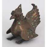 A BRASS FIGURE OF A MYTHICAL HEN (KARAWEIK), BURMA, EARLY 20TH CENTURY, with coloured glass and