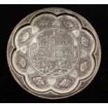 A SUPERB LARGE PERSIAN SOLID SILVER CIRCULAR PLAQUE BY LAHIJI, signed in gold, 7,765g in weight,