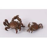 TWO SMALL JAPANESE BRONZE CRABS.