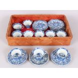 A SET OF TEN CHINESE BLUE AND WHITE CUPS AND SAUCERS.