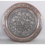 A LARGE TINNED COPPER TRAY, PERSIA, 20TH CENTURY, of circular form with scalloped edges and