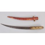 A CAUCASIAN DAGGER (JAMBIYA), LATE 19TH CENTURY, with gently curved ridged blade, with bone hilt and