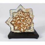 A 13TH-14TH CENTURY KASHAN POTTERY LUSTRE TILE, 19cm x 19cm.