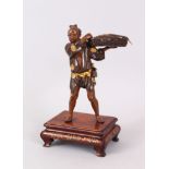 SUPERB QUALITY JAPANESE PARCEL GILT FISHERMAN OKIMONO, stood upon his original gold lacquer stand,