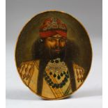 A 19TH CENTURY INDIAN PAINTED OVAL MINIATURE OF A SIKH NOBLEMAN ON IVORY, 10cm x 8.5cm.