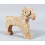 AN EARLY FLAT SIDED POTTERY RAM, 15cm wide.