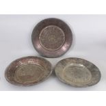 THREE TINNED COPPER SERVING DISHES, OTTOMAN EMPIRE, LATE 19TH CENTURY, each in the form of a large