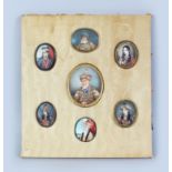 A COMPANY SCHOOL COLLECTION OF SEVEN OVAL PORTRAIT MINIATURES on a silk mount, depicting Mughal