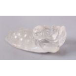 A CHINESE CARVED ROCK CRYSTAL FROG. 10cm.