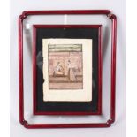 A FRAMED AND GLAZED PERSIAN MANUSCRIPT PAGE. Image 16cm x 12cm.
