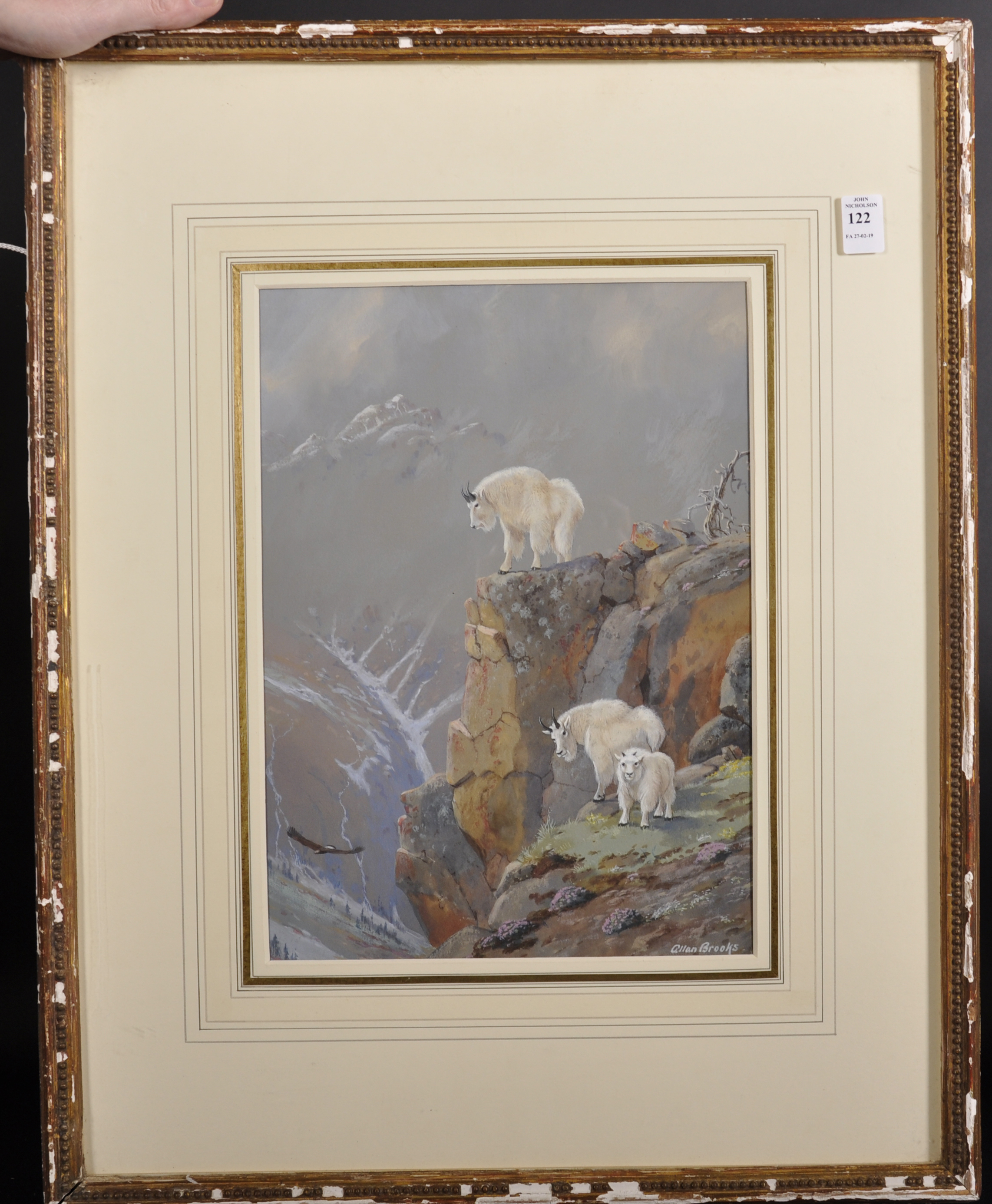 Allan Brooks (1869-1946) Canadian. Mountain Goats, with an Eagle Flying in the Valley of a Mountain, - Image 2 of 4