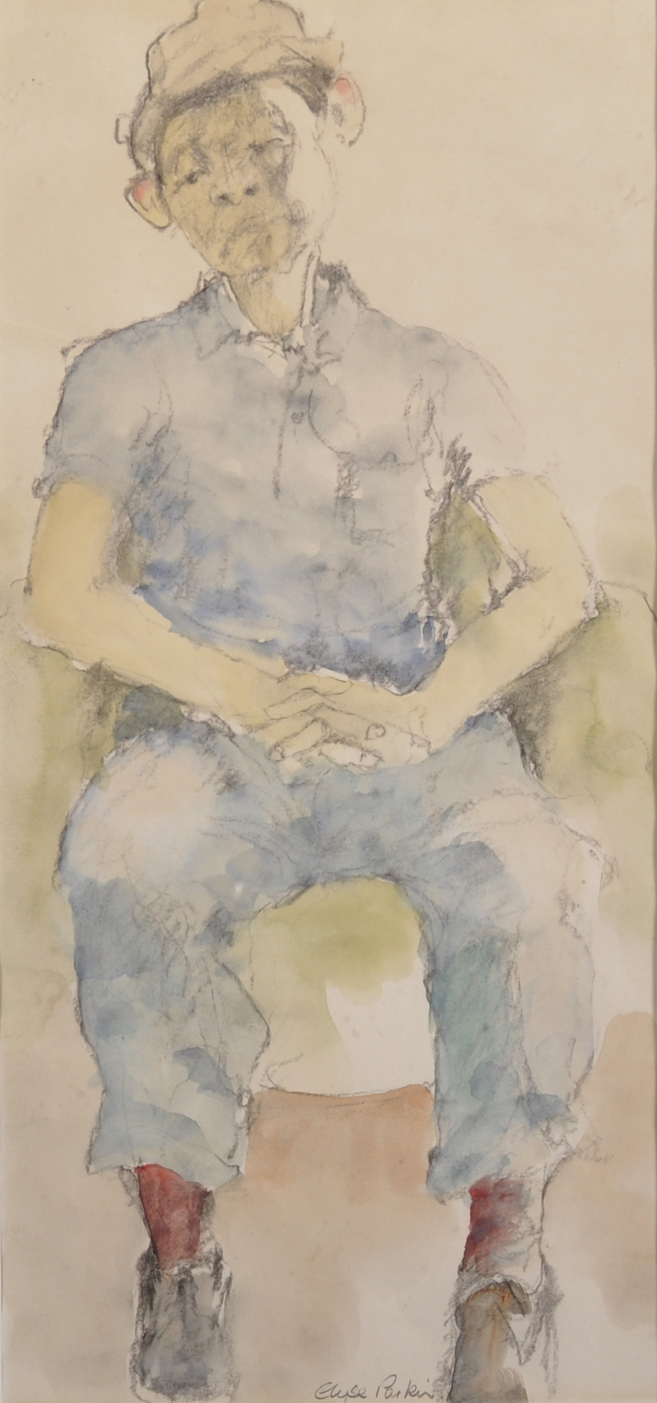 Elyse Parkin (20th Century) British. Study of a Seated Oriental Gentleman, Watercolour, Signed in