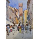 Robert Charles Goff (1837-1922) British. "Bologna", A Street Market with Figures, Watercolour,