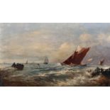 19th Century English School. A Coastal Scene with Shipping, Oil on Canvas, 15.75" x 26".