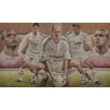 Stephen Doig (1964- ) British. "Real Madrid Legends", Pastel, Signed, 12" x 19.75".