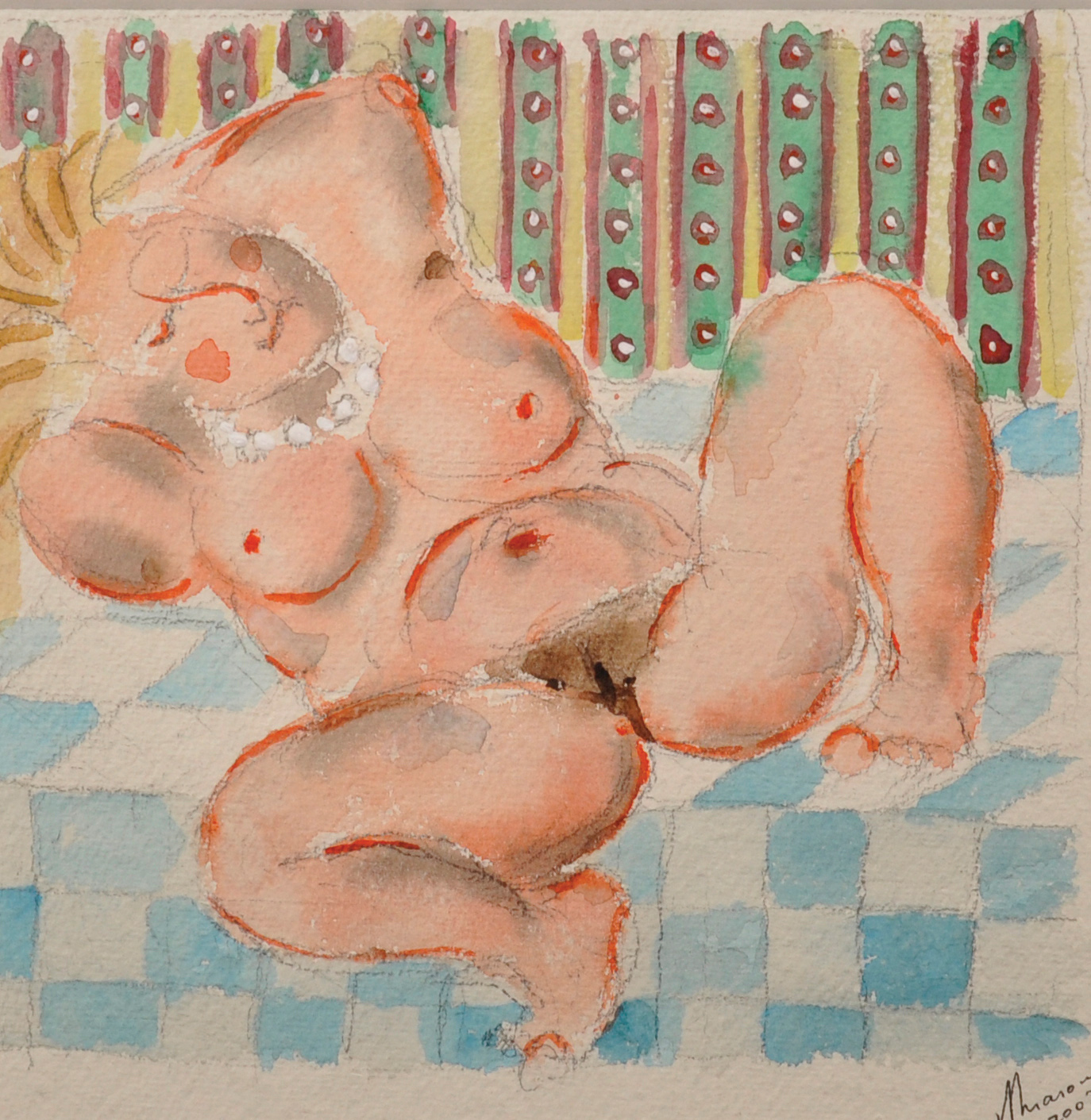 Jeremy Mason (20th -21st Century) British. Study of a Naked Woman Reclining, Watercolour, Signed and