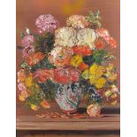 20th Century Hungarian School. Still Life of Summer Flowers in a Vase, Oil on Board, Signed, and