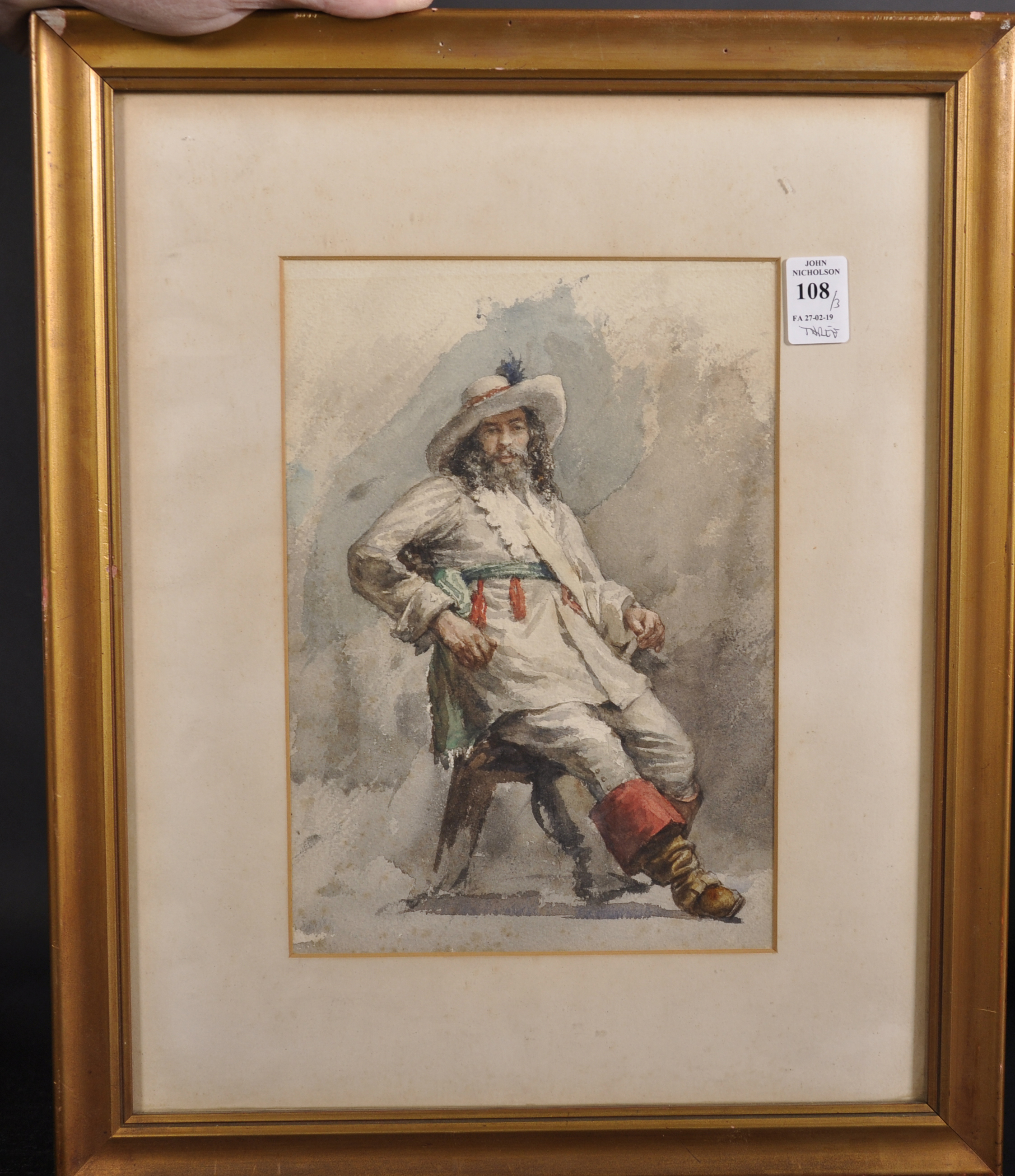 Late 19th Century English School. Study of a Seated Cavalier, Watercolour, 10" x 7", together with - Image 2 of 4