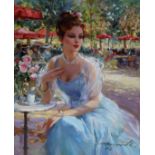 Konstantin Razumov (1974- ) Russian. "In the Cafe of the Tuilleries", An Elegant Young Lady seated