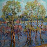 Mikhail Aleksandrovich Kokine (1921-2009) Russian. "Early Evening", Trees in a Landscape, Oil on