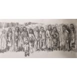 Elizabeth Edwards (20th Century) British. Figure Studies of a Large Group, Charcoal, Signed on