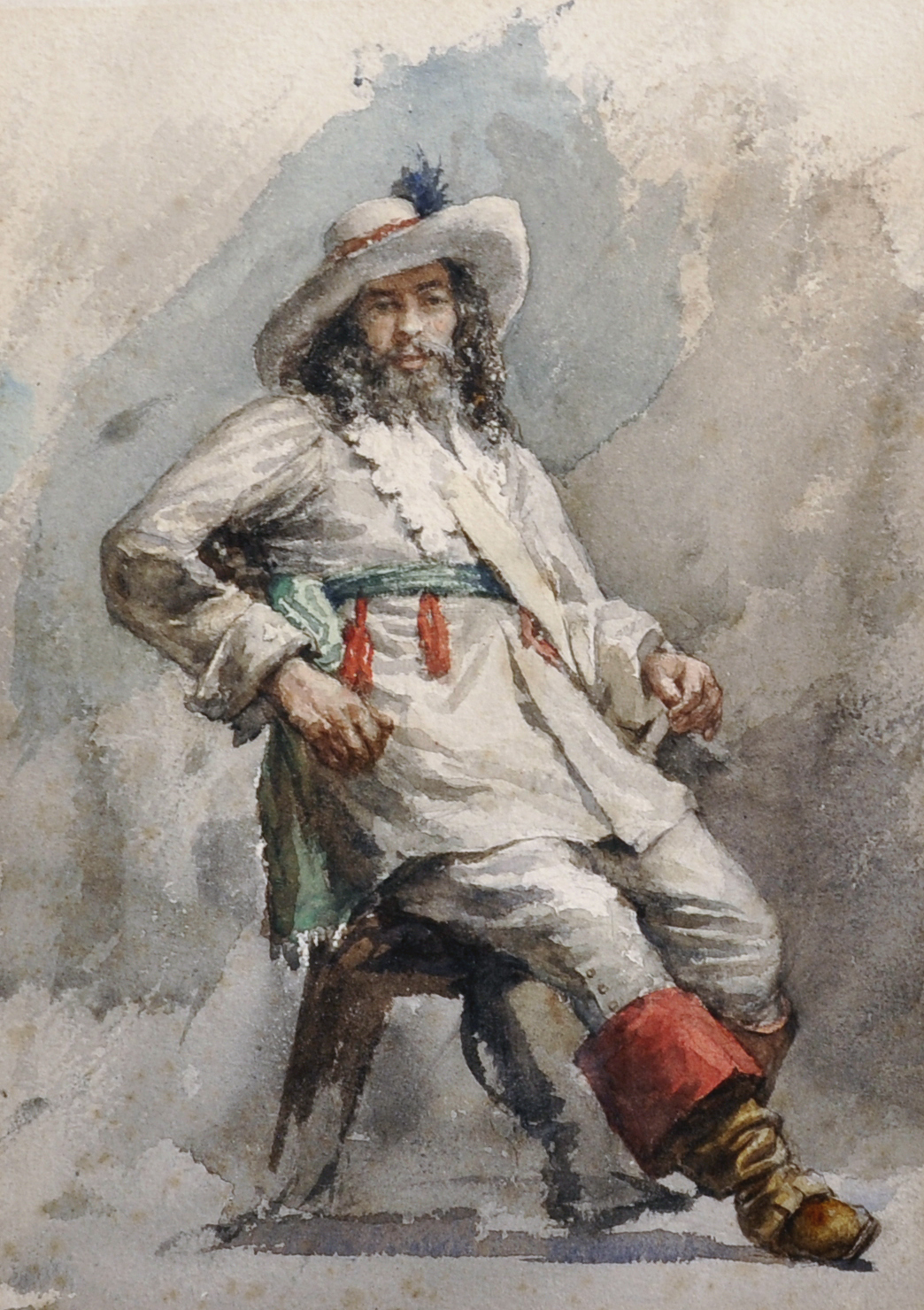 Late 19th Century English School. Study of a Seated Cavalier, Watercolour, 10" x 7", together with