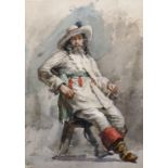 Late 19th Century English School. Study of a Seated Cavalier, Watercolour, 10" x 7", together with