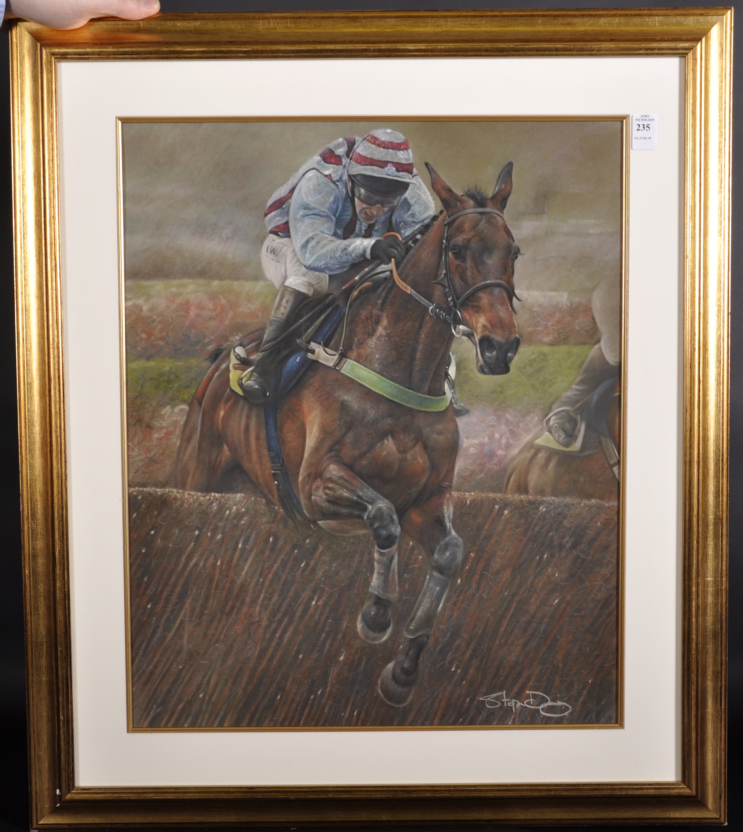 Stephen Doig (1964- ) British. "Best Mate", Taking a Fence, Pastel, Signed, 22" x 18". - Image 2 of 4