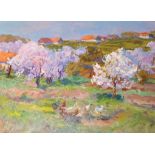 Viktor Kirillovich Gaiduk (1926-1992) Russian. "A Spring Tenderness", Trees in Blossom in an Field
