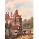 F... Hulk (19th Century) Dutch. Figures Outside a Tavern, Oil on Canvas, Signed, 12" x 9", and the