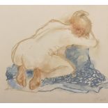 G... R... Smith (20th Century) British. A Crouching Nude Figure, Watercolour, Signed in Pencil,