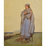 William Lee Hankey (1869-1952) British. "Shepherdess", Coloured Etching, with Printers Guild
