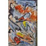 20th Century French School. "L'Oiseau de Feu", Abstract, Mixed Media and Collage, Inscribed on