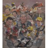 Stephen Doig (1964- ) British. "Motor Cycling Greats", Pastel, Signed, 17.5" x 15.5".