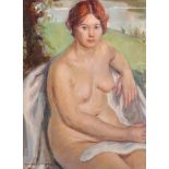 Leonard John Fuller (1891-1973) British. A Seated Nude in a Landscape, Oil on Canvas, Signed, 18"